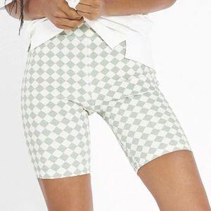 GREEN CHECKERED BIKER SHORTS